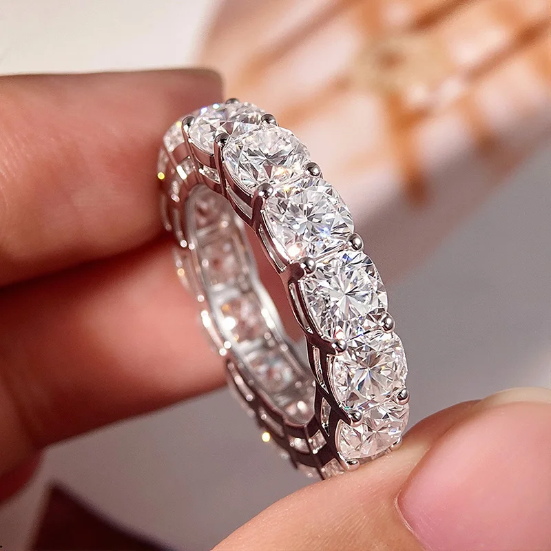 Smyoue Cushion Cut Each 5mm Gems Moissanite Rings for Women Full Diamond Wedding Bride Jewelry 925 Sterling Silver Plated 18K