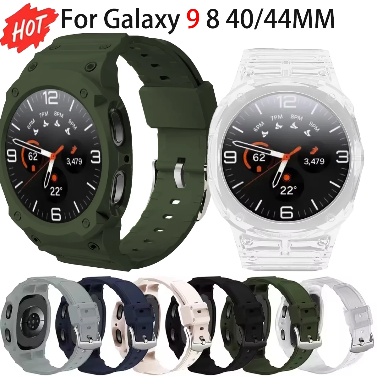 Silicone Strap Case For Samsung Galaxy Watch 9 8 40mm 44mm Band Bracelet Wristband Galaxy Watch 9 TPU Protect Cover Integrated