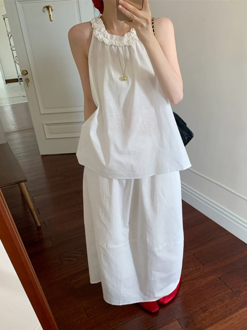Alien Kitty Sweet Women Two Pieces Sets Chic Gentle Summer 2025 Camping Blouses New Slim Straight Minimalist Maxi Skirts Suits
