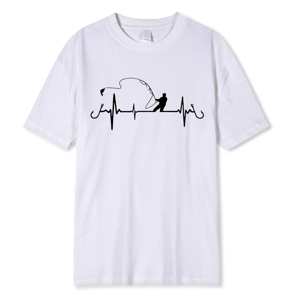 Cotton Oversize Tee Men Fishing Heartbeat Novelty Funny T Shirt Hip Hop Tshirt Streetwear T-Shirt Harajuku Shirt Mens Shirt Male