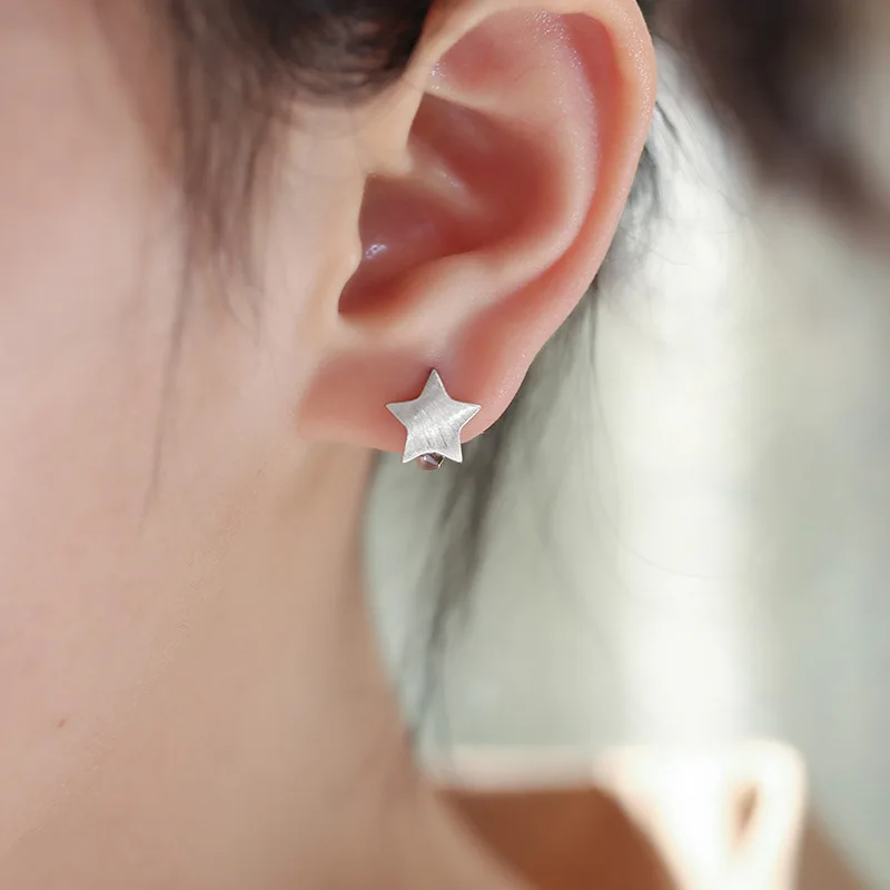 KOFSAC Frosting Unsmooth Earrings For Women Trendy New Star 925 Sterling Silver Hoop Earring Jewelry Simple Ear Accessories