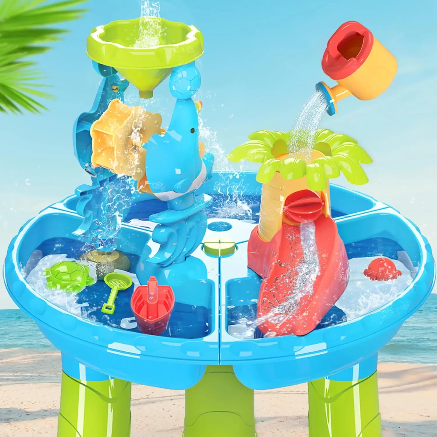 유아용 워터 테이블, 물 및 모래 활동 감각 놀이 세트, 12 개 액세서리 포함, 3 in 1, 여름 야외 수영장