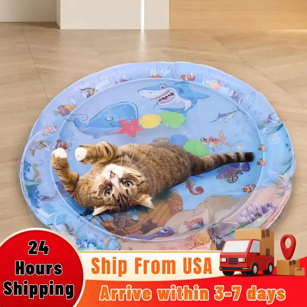 Extra Thick Aqua Interactive Cat Play Mat Floating Fish Cat Toys Cat Water Sensory Playmat Bored Pet Animals Cat Kicker Toys