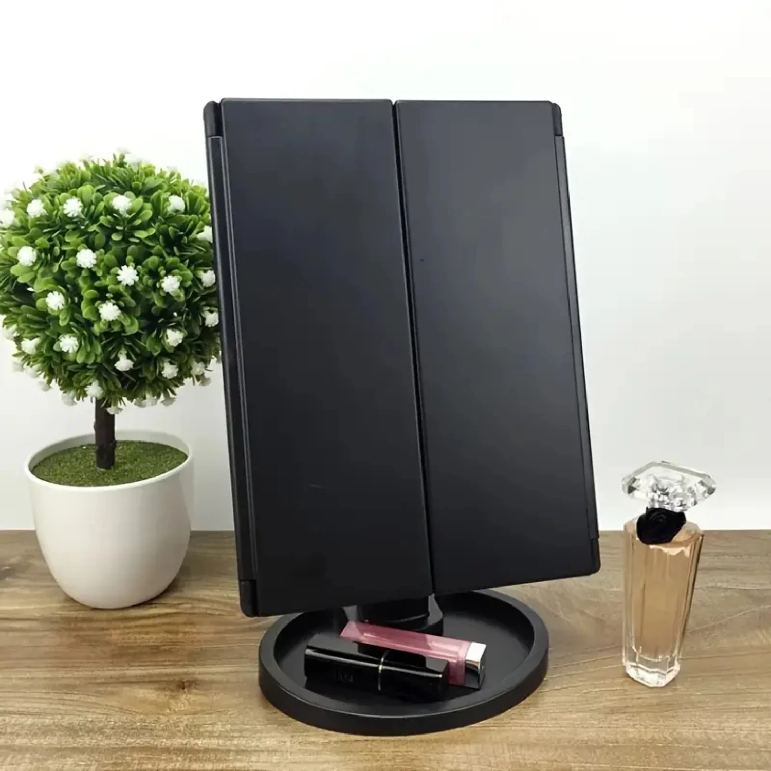 Lighted Portable Makeup Mirror with 22 Touch Screen LED Lights - Adjustable Brightness Vanity Mirror with 3 Folding Makeup Tools