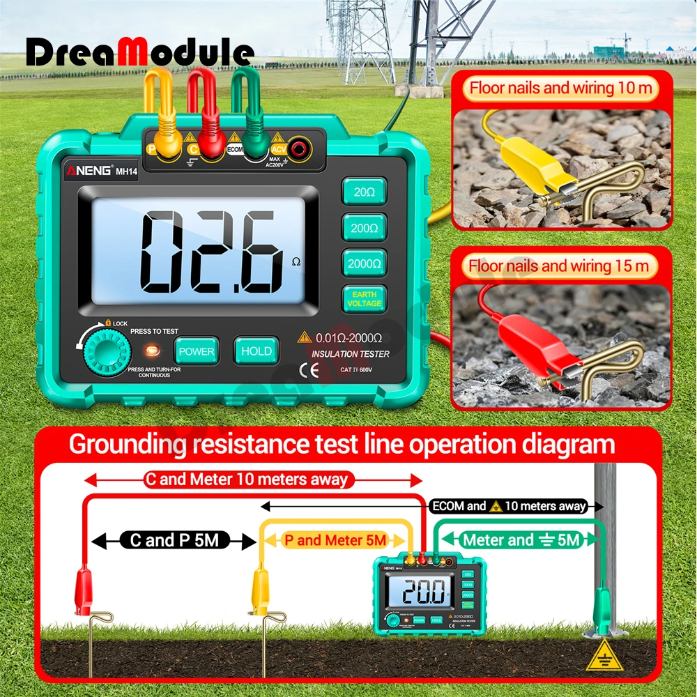 ANENG Green Color MH14 Ground Resistance Megohm 1999Conuts Meter Testers Megohmmeter Voltmeter Ohm Detector without Battery Tool