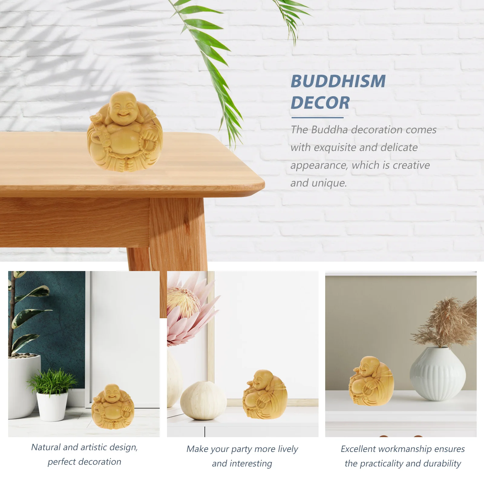 

Wood Carved Maitreya Buddha Adornment Stable Flat Bottom Desktop Decoration Exquisite Wooden Buddhism Decor Wood Maitreya