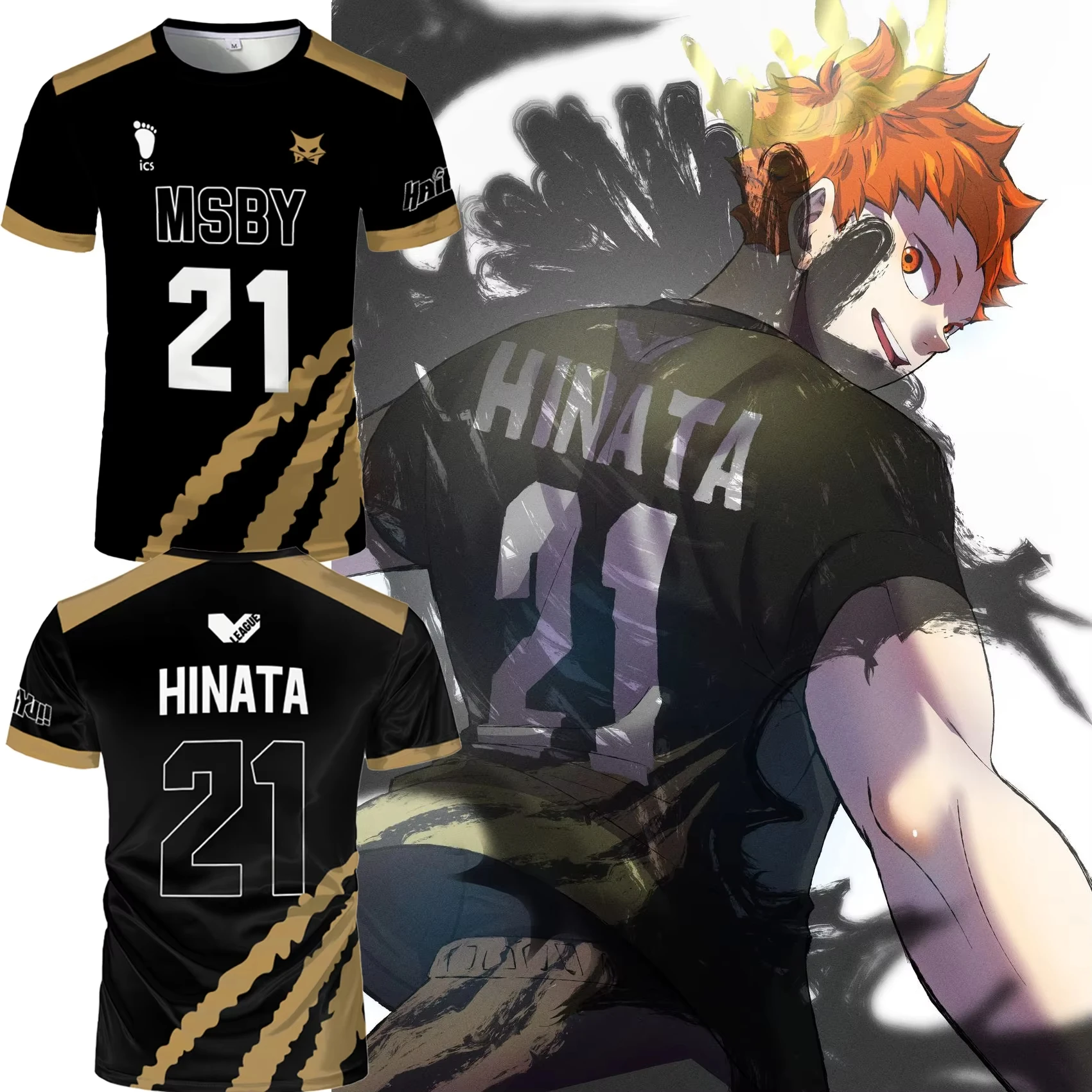 Camiseta de voleibol de Hinata Shoyo Black Jackal 2024, camisetas de anime Haikyuu MSBY, camisetas deportivas de calle de gran tamaño para hombre