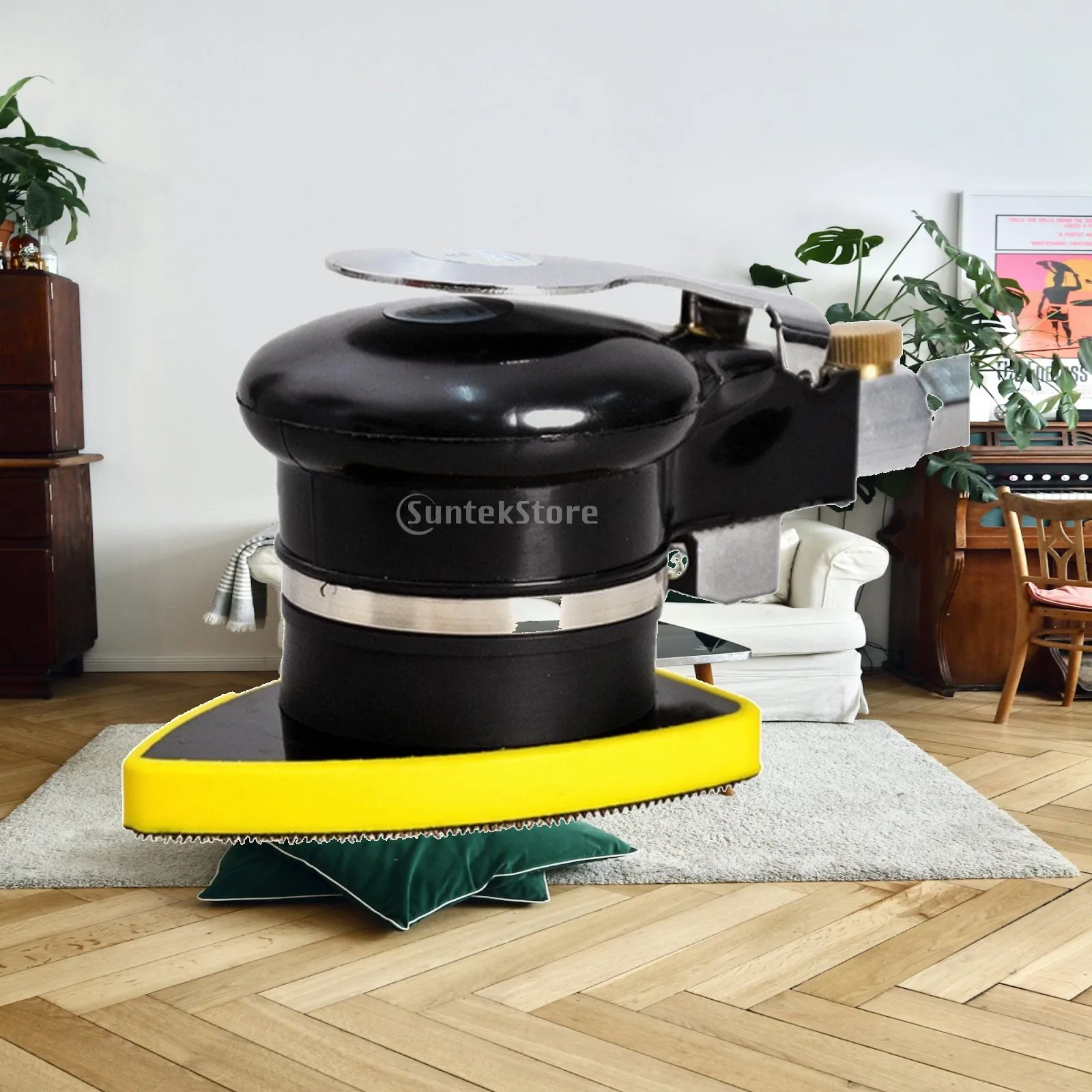Compact Pneumatic Sander Polisher for Auto Body Repair with Triangle Pad Detail Finishing Tool