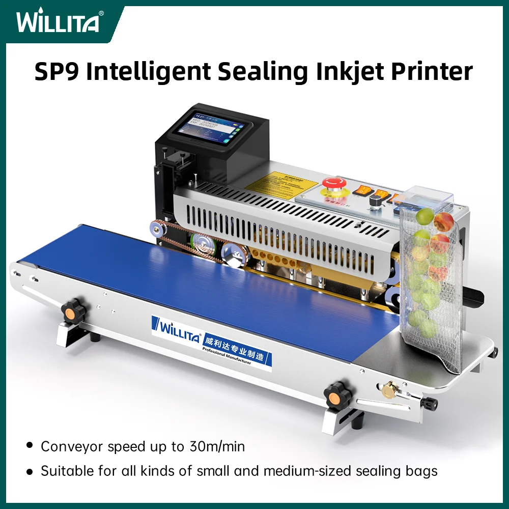 WILLITA SP9 Sealing Coding Machine for Plastic Bag Aluminum Continuous Band Sealer Inkjet Printer Expiry Batch Packaging Machine