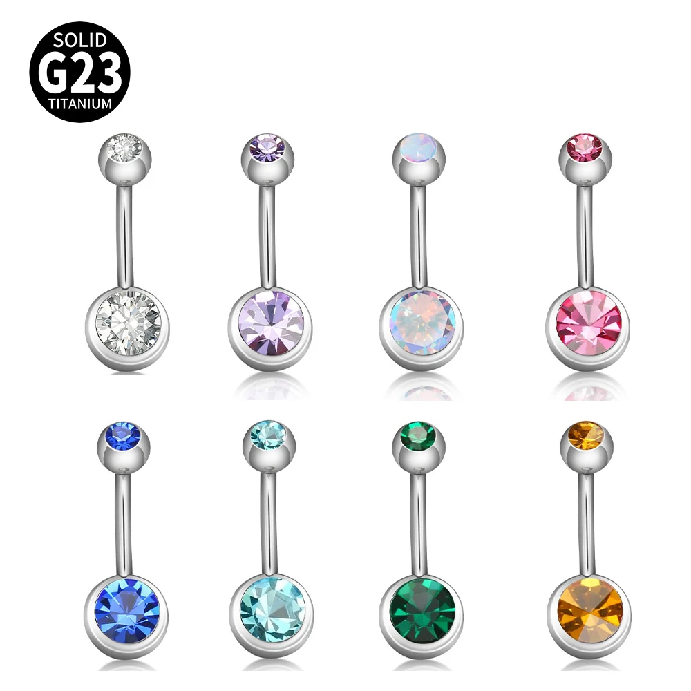 

8 Colors Belly Button Ring G23 Titanium Cubic Zirconia Internally Threaded 14G Piercing Jewelry Hypoallergenic Navel For Women