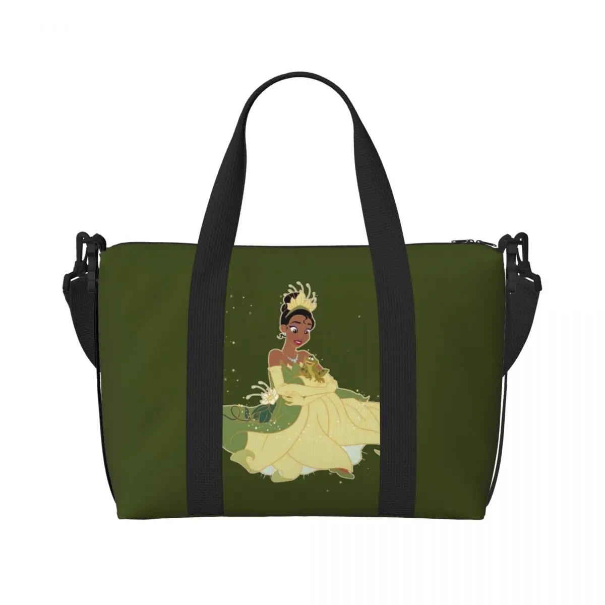 

Custom The Princess Cartoon And The Frog Beach Tote Bag Women Large Compartment Gym Beach Travel Bags