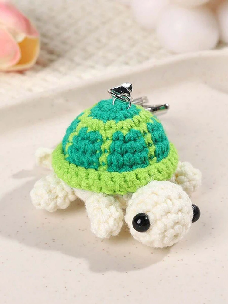 Handmade Yarn Crochet Turtle Key Ring, Gift Idea