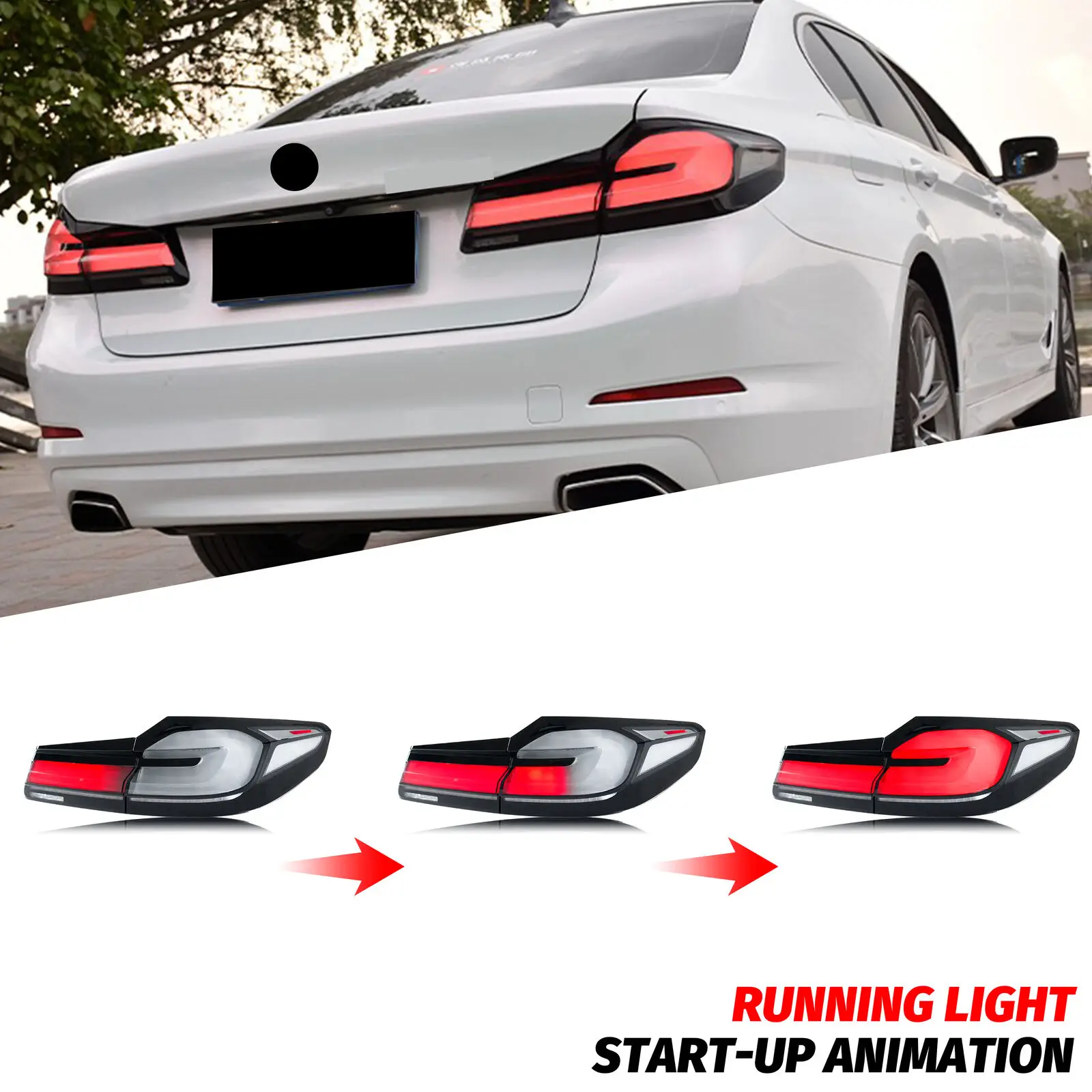 LED Tail Lights for BMW G30 F90 M5 5-Series 2017-2020 Sequential Turn Signal Blue Start-up Animation Rear Lamps Assembly