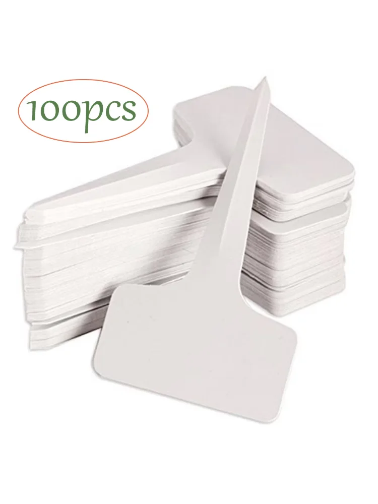 100pcs White Plastic PVC Plant T-type Tags Markers Nursery Garden Labels Seedling Tray Pots Decoration Garden Labels 6x10cm