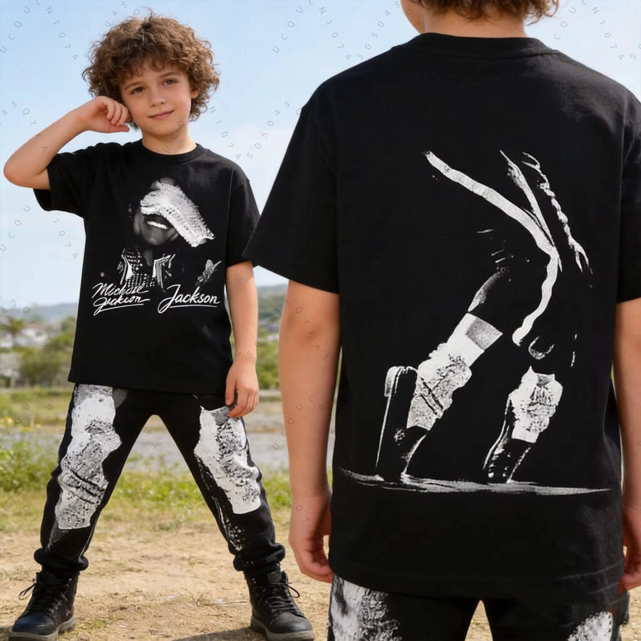 Mj Michael Jackson Portrait & Gold Signature T Shirt Graphic Tee Plus Size Men's Clothing Women Summer Streetwear Child T-Shirt