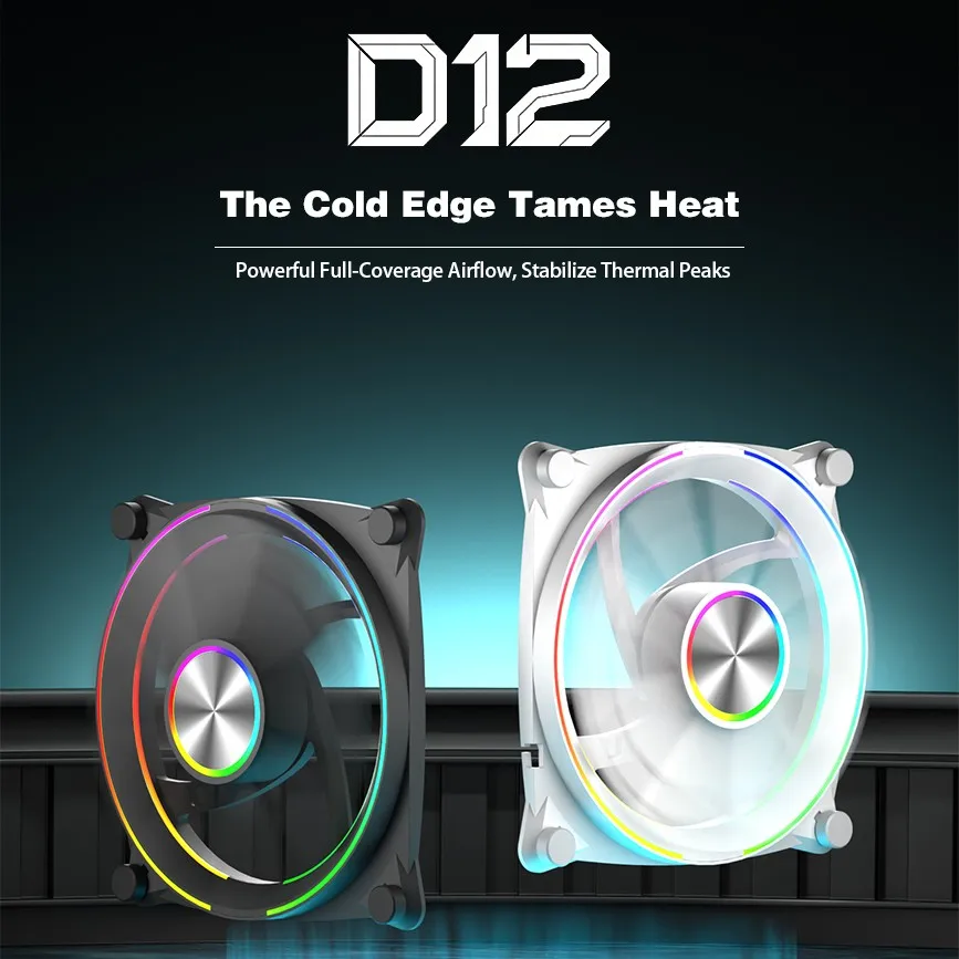 Antec D12 120mm Dual‑Ring ARGB PWM Fan 4PIN 5V‑3PIN Forward & Reverse Blade Silent High‑Airflow PC Case Water Cooling Fan