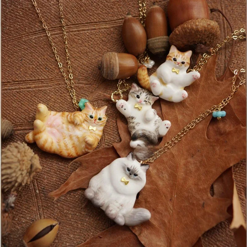 New Fashion Cute Animal Cat Pendant Necklace Stainless Steel Gold Plated Color Preserved Delicate Jewelry Women Gift