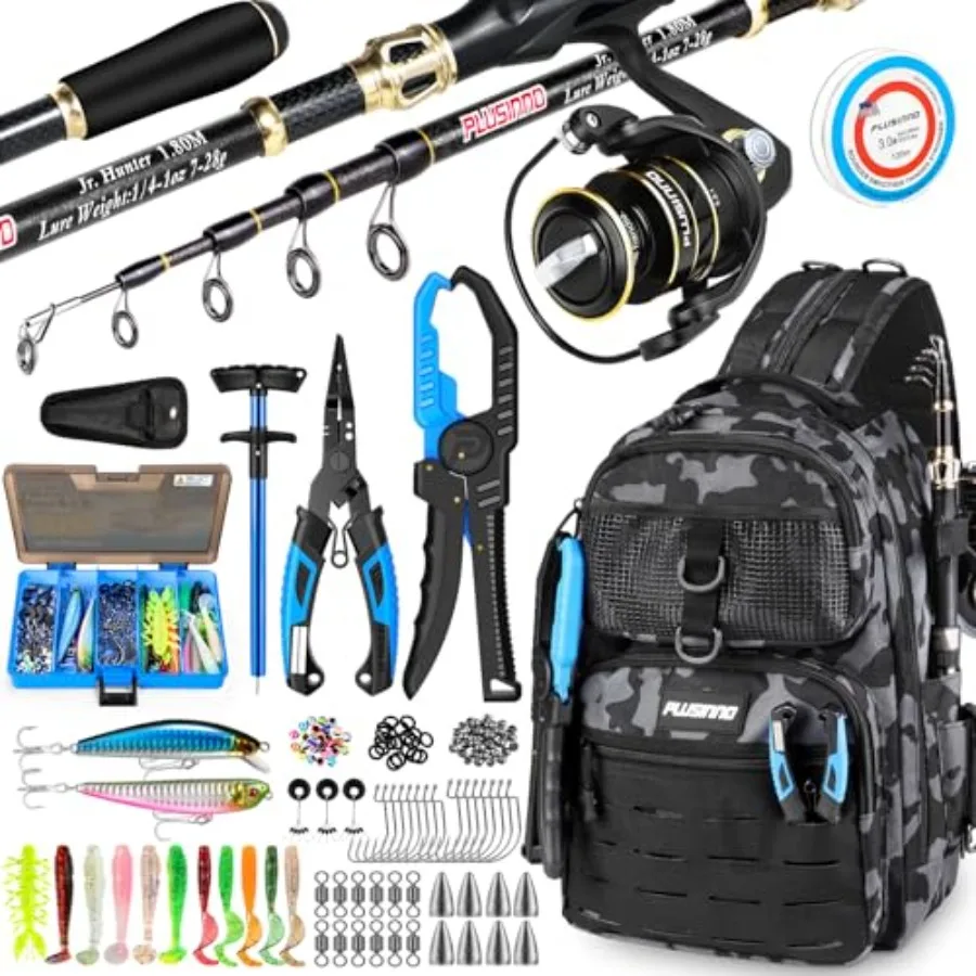 

Fishing Backpack with Rod Holders Waterproof Tackle Bag for Men Fishing Gear with Lures Tools Pliers Accessories Blue