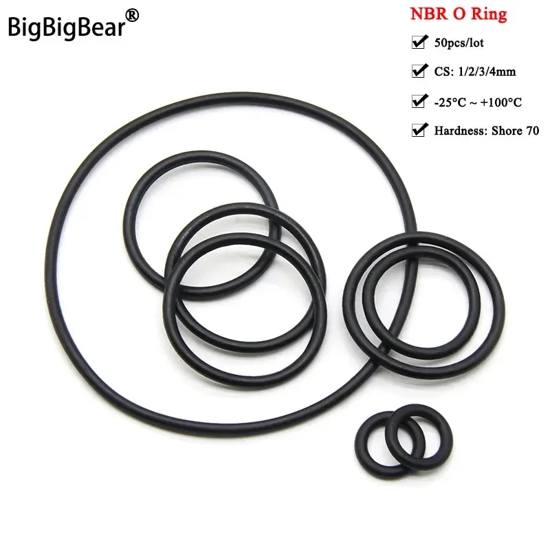 

50pcs NBR O Ring Seal Gasket Thickness OD 3~80mm CS 1 2 3 4mm Oil Resistance Washer Round Shape Nitrile Butadiene Rubber Spacer