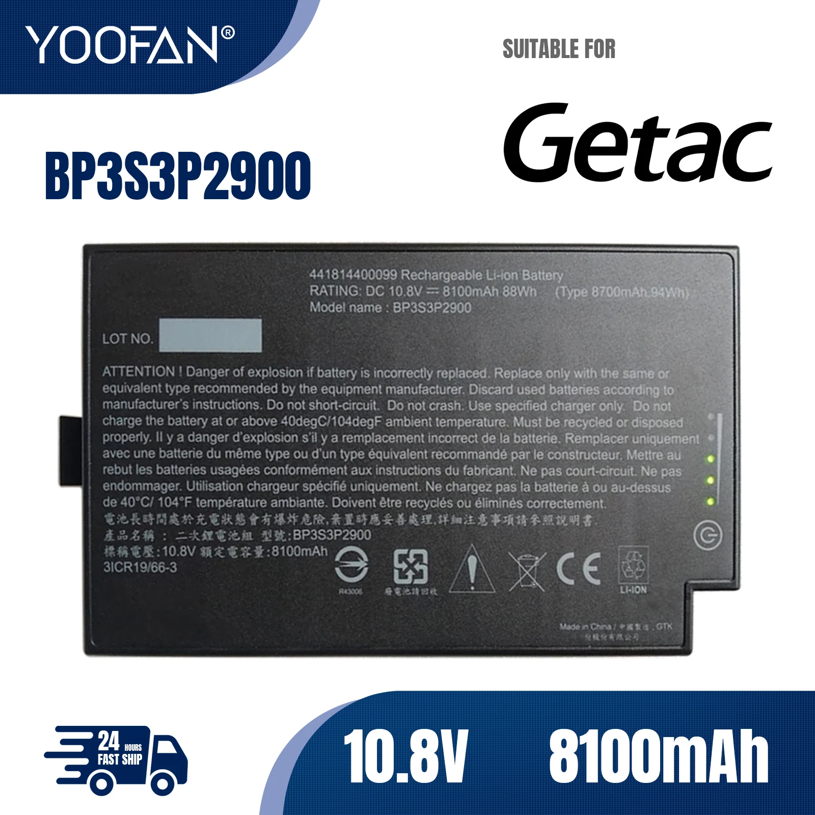 YOOFAN Batería de ordenador portátil BP3S3P2900, Original, 10,8 V, 88Wh, para Getac B300, B300X, serie BP3S3P2900(P)