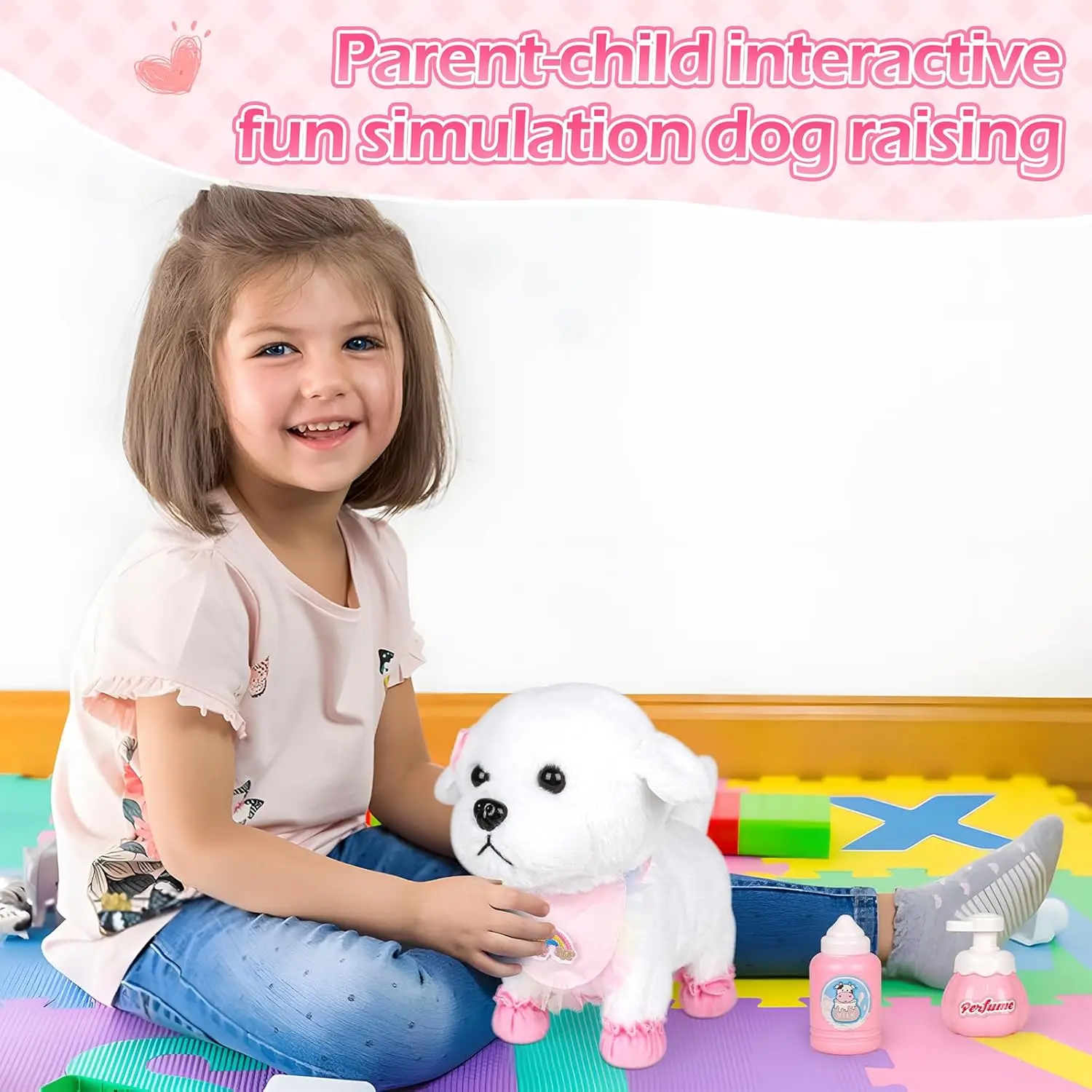 Plush Interactive Toy Dog for Kid, with Leash Walking, Touch Control and Shake Tail Plush Toy  Electronic Pet Best Gift for Girl