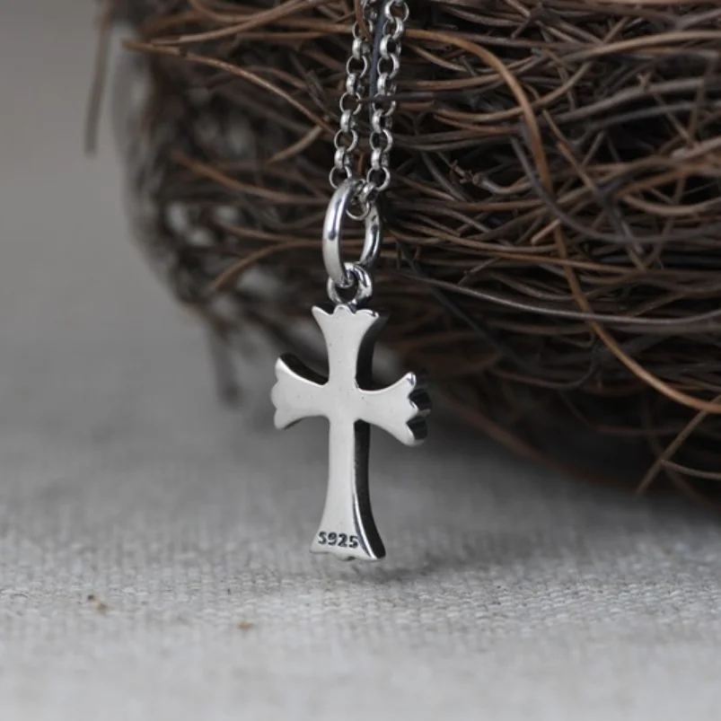 S925 Sterling Silver Retro Simple Design Cross Pendant For Man Woman Real Silver Christ Jesus Cross Pendant Jewelry Best Gift