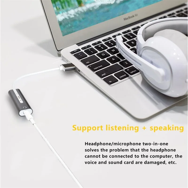 External USB Sound Card 2-in-1 USB to 3.5mm Audio Jack 7.1 Channel Adapter For PC Laptop PS4 Headset Microphone Plug and Play