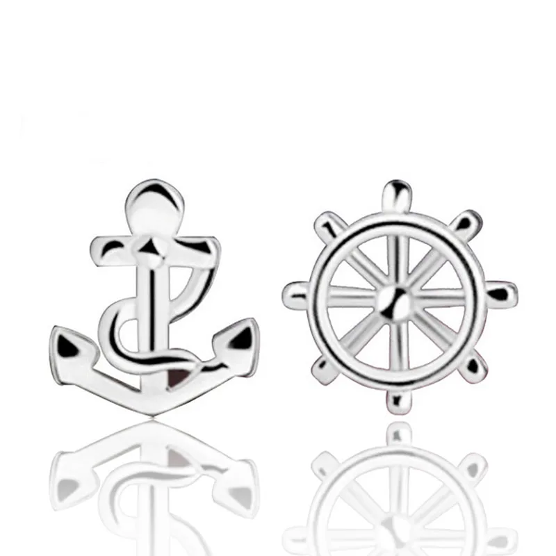 1 Pair Korean Retro Asymmetric Earrings for Women Stud Earrings Cute Boat Anchor Rudder Pirate Earrings Jewelry