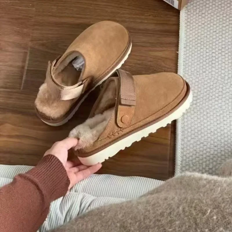 Designer Snow Platform Boots  Winter New Cashmere Warm Thick Soles Without Heel-covered Hair Half Slipper Cotton Shoes for Women