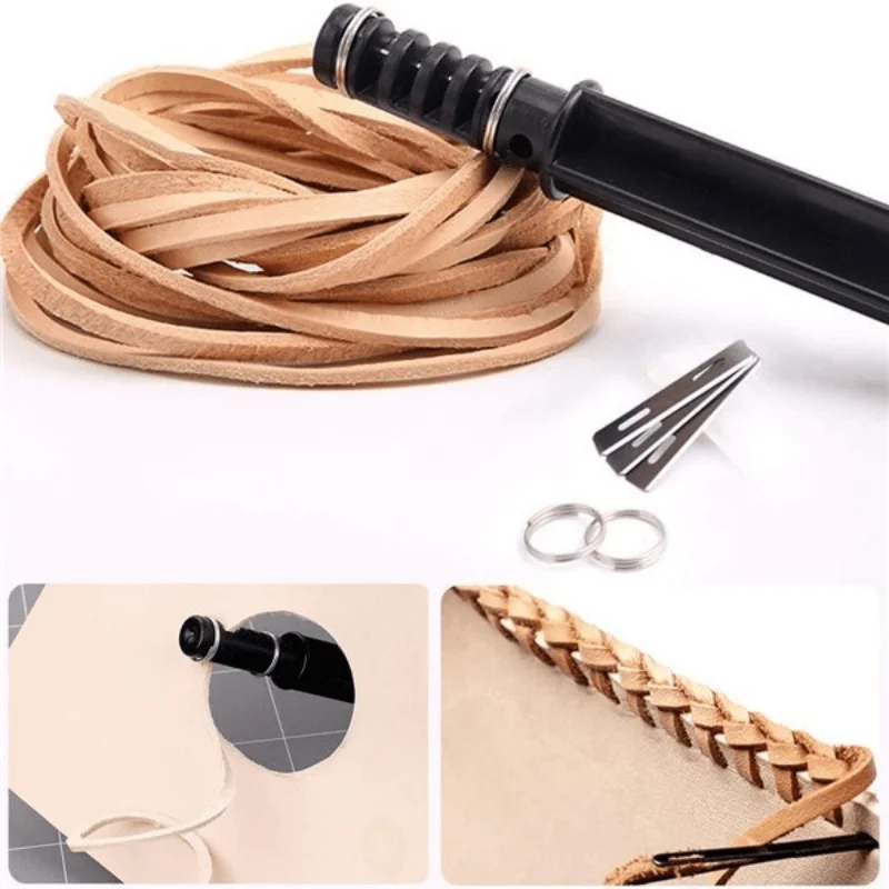 1Set DIY Leather Cord Knife Hand Rotary Cutting Wire Cutter Leather Strip Strap Leathercraft Tools with 3 Blades