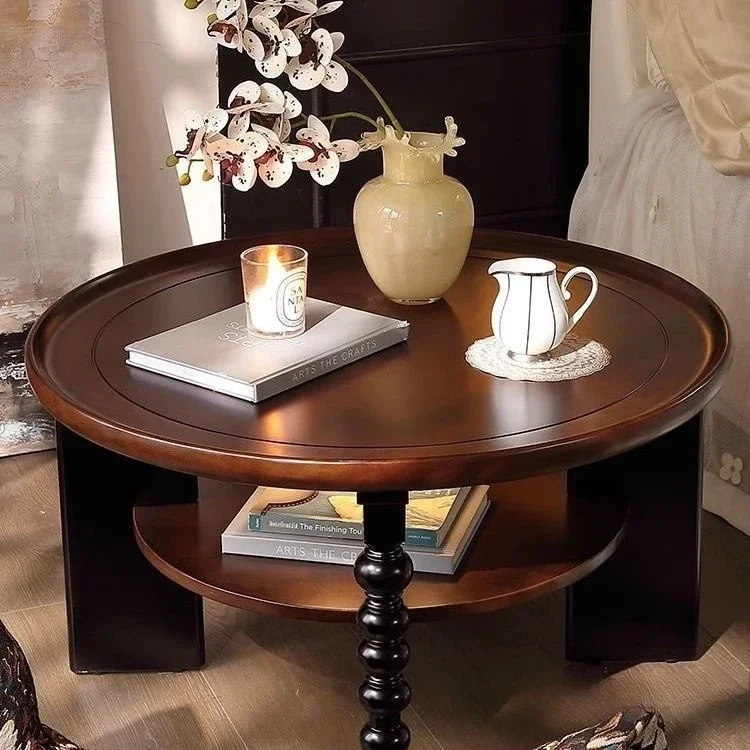 Tavolino francese in legno massello, tavolo da tè rotondo, tavolo cinese per piccoli appartamenti