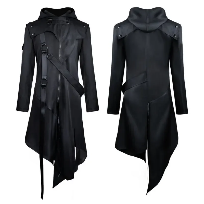 

Men Cloak Coat Male Victoria Steampunk Trench Frock Outwear Overcoat Halloween Gothic Long Sleeve Hooded Jacket Cosplay Costumes