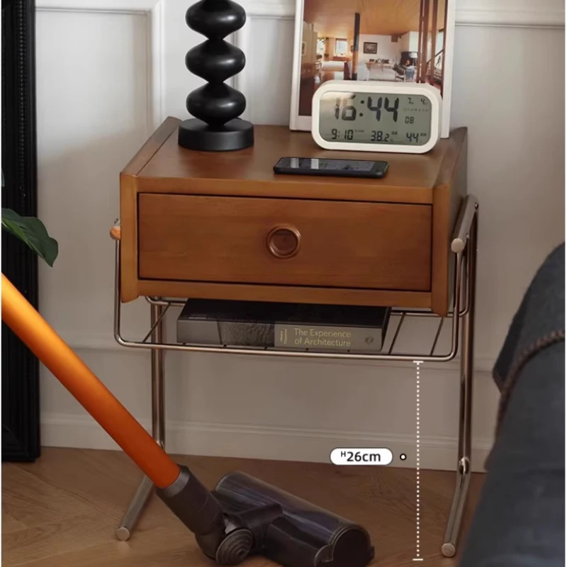 

Solid Wood Nightstand Vintage Bedside Storage Cabinet with Drawers Ins Bedroom Organizer Fashion Side Table for Small Spaces