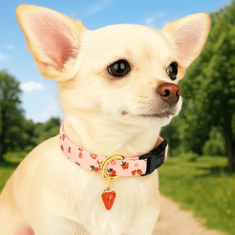 

Fashion Fruit Print Dog Strawberries Collar Soft Adjustable Dog Necklace Polyester Comfortable Pet Chain Daily Walk