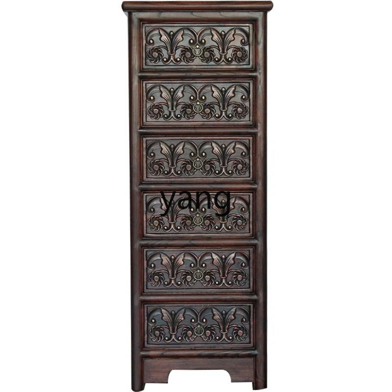 

CX Chinese Elm Sandwich Cabinet Corner Cabinet Ancient and Modern Wood Carved Storage Narrow Chest of Drawers