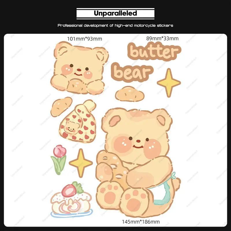 Cartoon peripheral cute butter teddy bear electric bike sticker cartoon creative body motorcycle decoration sticker