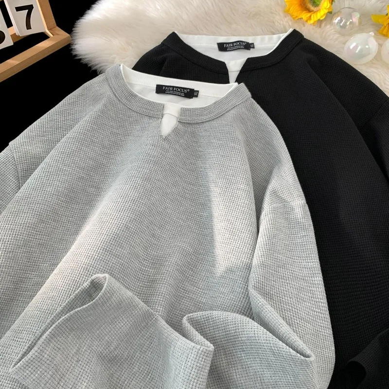 

GELITAYIN Мужская толстовка с v-образным вырезом и длинными рукавами в стиле пэчворк, свободная уличная толстовка с капюшоном, легкий пуловер для бега на открытом воздухе S