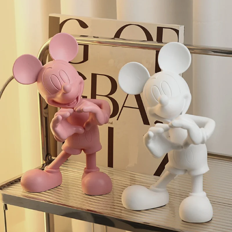 29cm Disney Mickey Mouse Heart Gesture Action Figure Resin Collection Model Statue Anime Cartoon Doll Children Toys Decorations