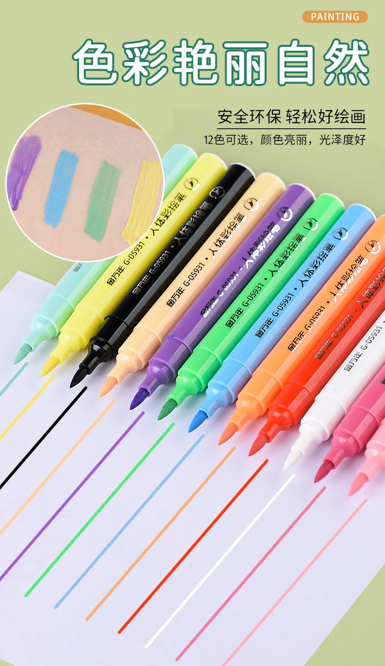 8 Stück abwaschbare Körpermarker für Haut- und Gesichtsbemalung, ungiftige, wasserbasierte Tattoo-Zeichenstifte für Kinder, Party, Cosplay, Make-up-Kunst – Detail 5