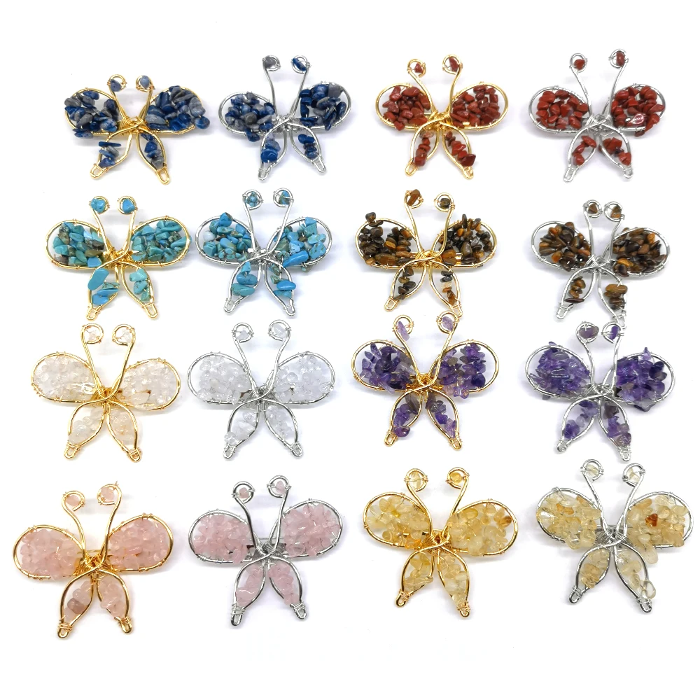 

2 Fashionable Butterfly Brooch Badges For Women Men Natural Crystal Stone Exquisite Fairy Pin Accessories Gift