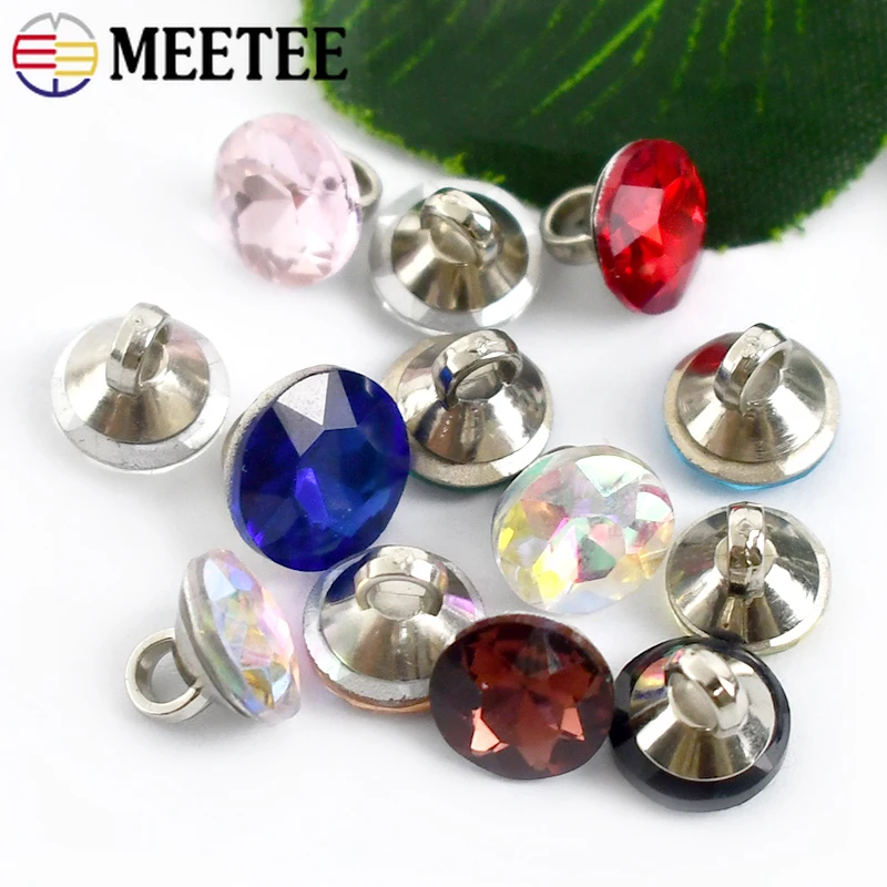 Meetee 20/50pcs 9mm Rhinestone Buttons Glass Diamond Shirt Shank Buckle DIY Clothing Collar Sewing Decor Material Accessory