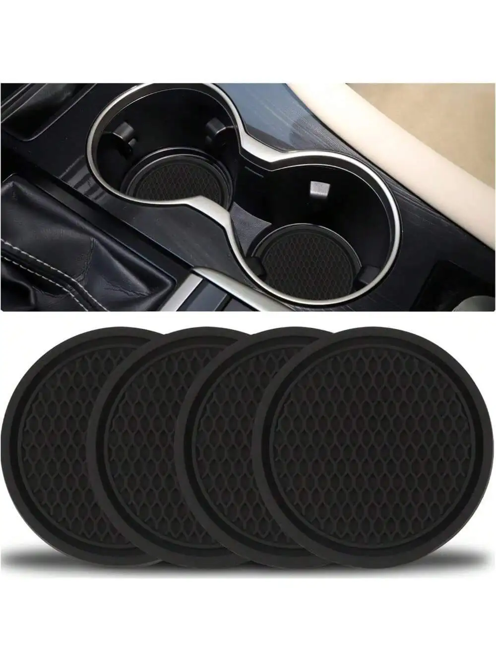 

4PCS Car Cup Coaster, Non-Slip Cup Holders Embedded In Ornaments Coaster, Car Interior Accessories, Black Tea party trays Tea