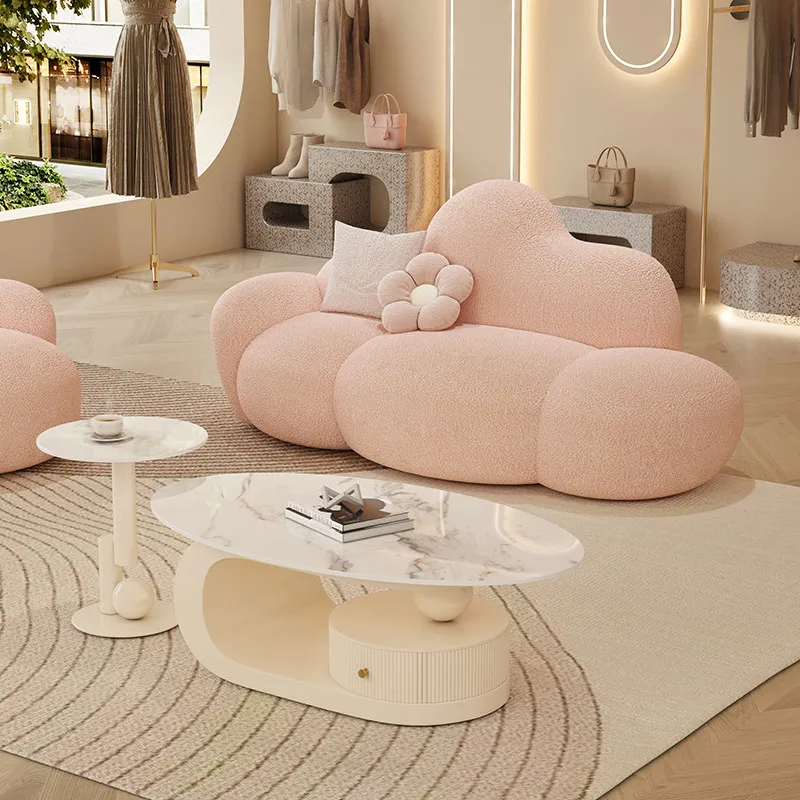 

Кремовый диван-облако нестандартной формы для малогабаритной квартиры, гостиной, спальни, магазина одежды, с тканью, устойчивой к царапинам кошачьими когтями, двухместный, розовый