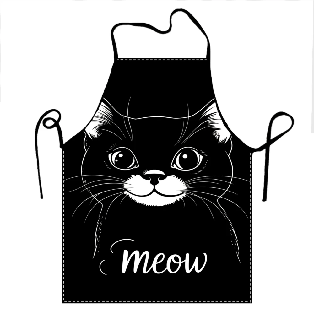 Cat Face Apron With Meow Text Black And White Kitchen Apron For Cooking And Baking Cat Lover Gift