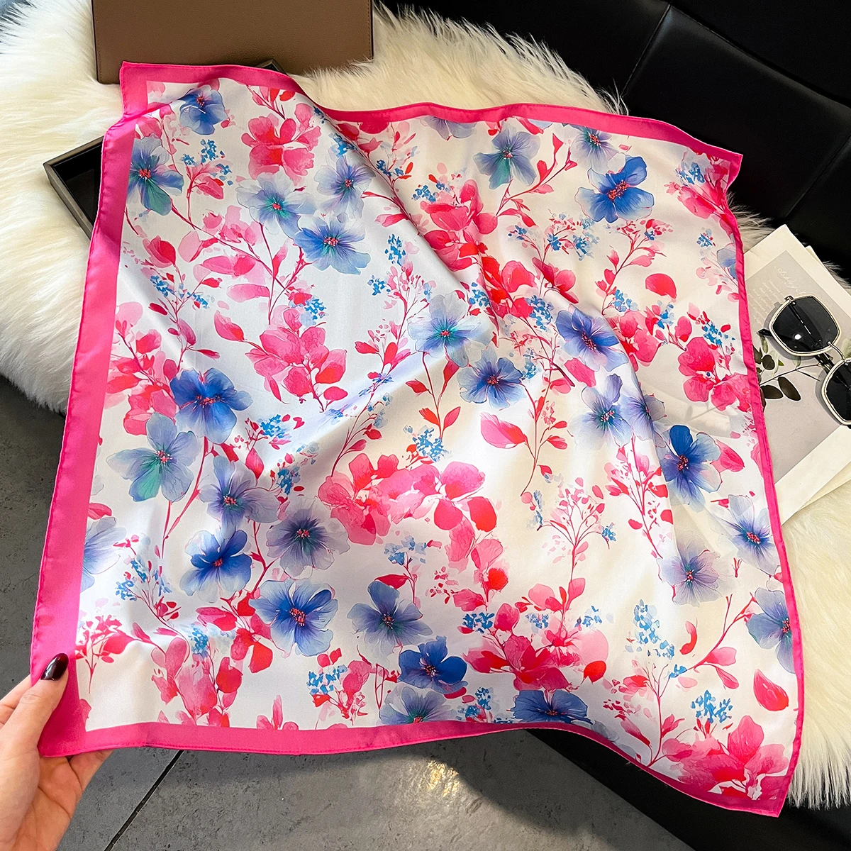 

Fashionable Thin Square Scarf for Women Spring Summer Autumn Shirt Neck Protection Air Stewardess Style 70x70cm Polyester