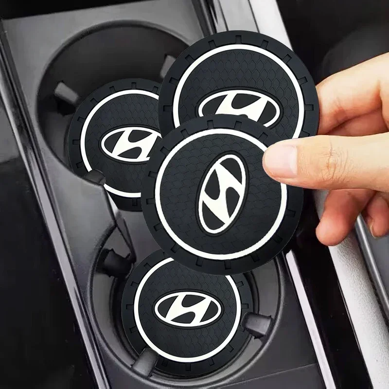 

1pcs Car Anti slip Cup pad Badge Coaster Automotive Goods For Hyundai Santa Fe Sonata Solaris Azera Creta I30 Ix25 IX35 Tucson