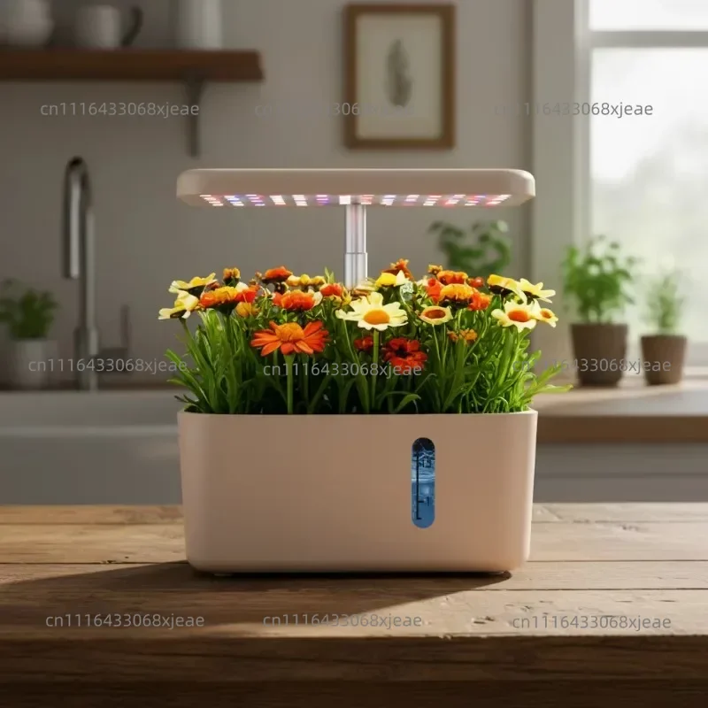 Home smart garden indoor hydroponic planter with LED grow lights, modern design, electronic control