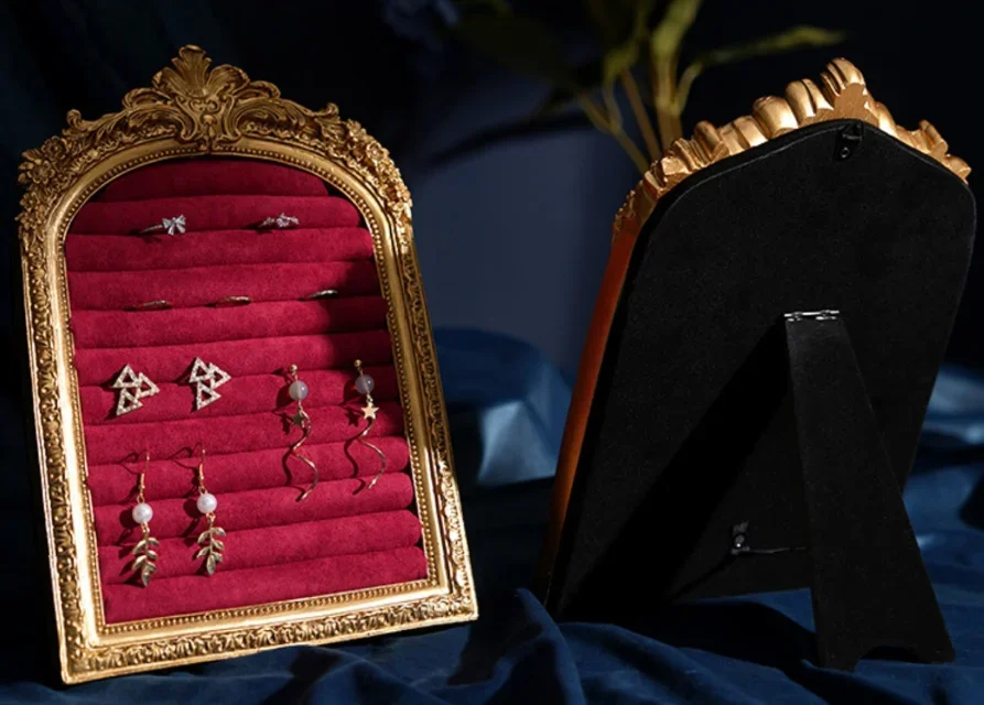 Vintage Jewelry Storage Shelf Velvet Earring Ring Shelves Jewelry Frame Display Shelves Home Decoration Display Cabinet 6