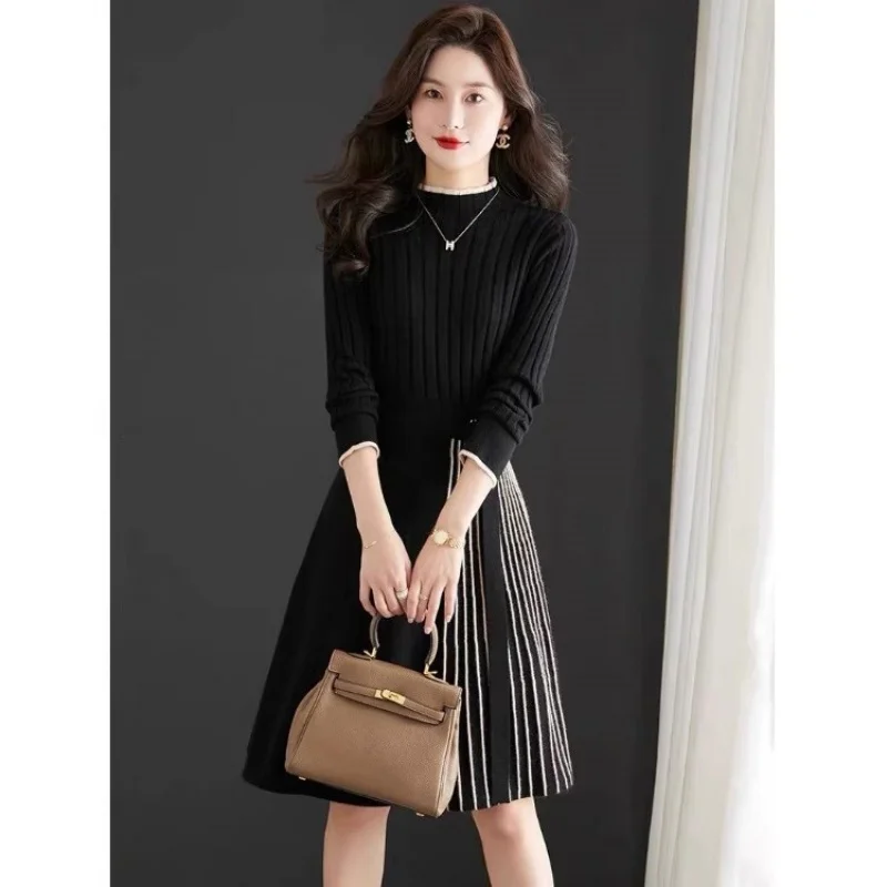 الخريف والشتاء فضفاض مطوي فستان من الصوف المحبوك التخسيس قاعدة فستان من الصوف أنيقة البلوز قميص w676 #2