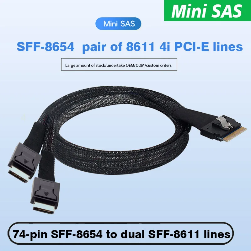 

Slim SAS SFF-8654 8i To Oculink SFF-8611 4i X 2 Cable 16-24Gbps for Server PCI-Express Riser Card